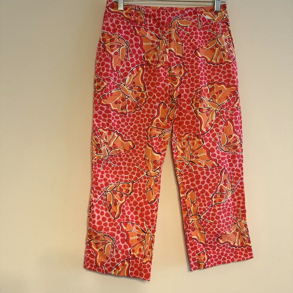 Lilly Pulitzer Liza Pants Women 4 Pink Orange Butterfly Vintage Capri Excellent